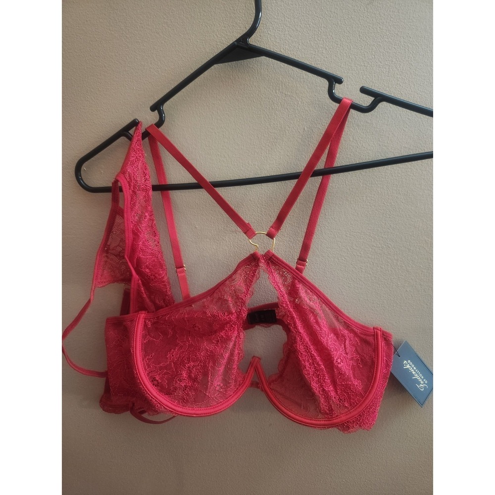 Frederick's of Hollywood Lover Floral Lace Bra and Panty Set Red Size L/XL NEW